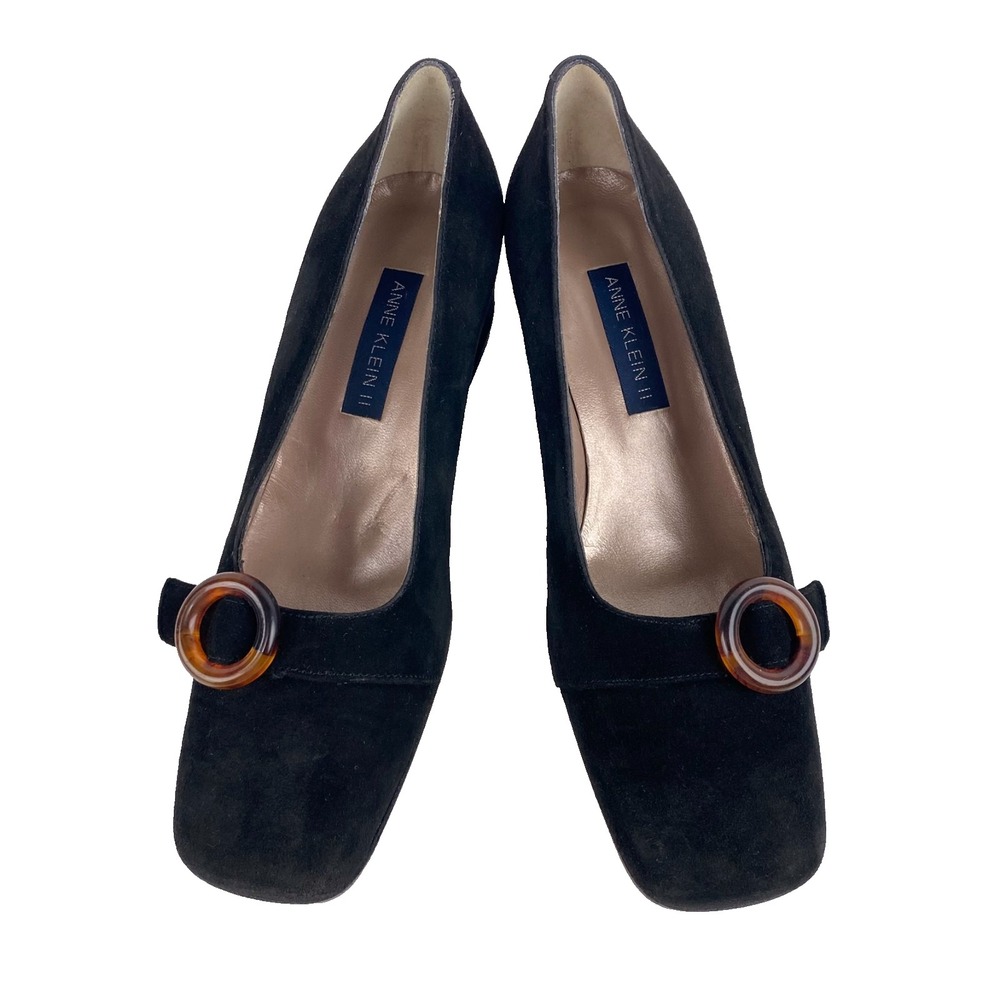 NEW Anne Klein II Genuine Suede Leather Pumps Women's 7.5 M Black Heels Shoes